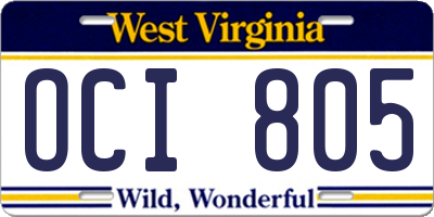 WV license plate OCI805