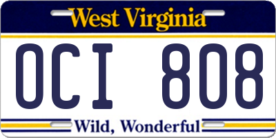 WV license plate OCI808
