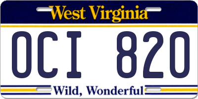 WV license plate OCI820