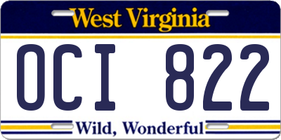 WV license plate OCI822