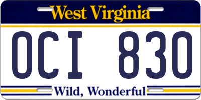 WV license plate OCI830