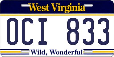 WV license plate OCI833