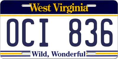 WV license plate OCI836