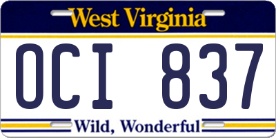 WV license plate OCI837