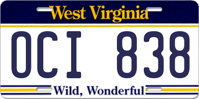 WV license plate OCI838