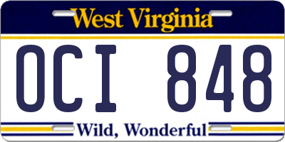 WV license plate OCI848