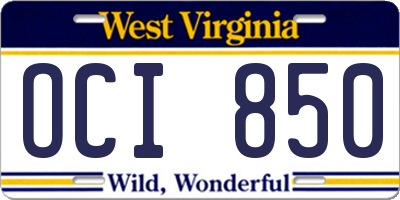 WV license plate OCI850