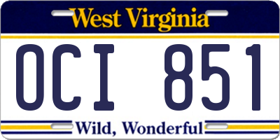 WV license plate OCI851