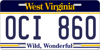 WV license plate OCI860