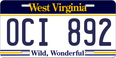 WV license plate OCI892