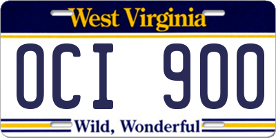 WV license plate OCI900