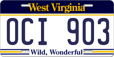 WV license plate OCI903