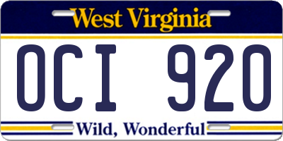 WV license plate OCI920