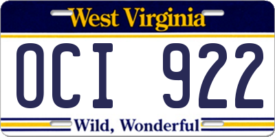 WV license plate OCI922