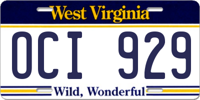 WV license plate OCI929