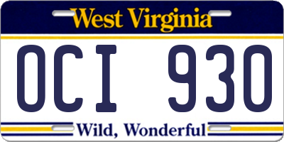 WV license plate OCI930