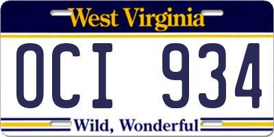 WV license plate OCI934