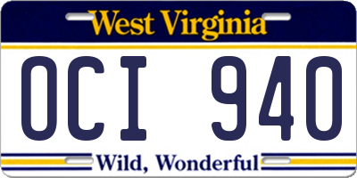 WV license plate OCI940