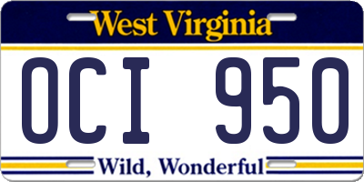 WV license plate OCI950