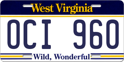 WV license plate OCI960