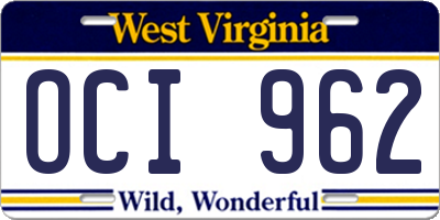 WV license plate OCI962