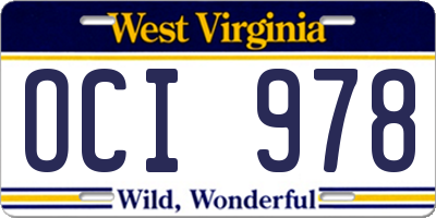 WV license plate OCI978