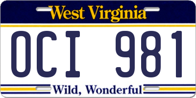 WV license plate OCI981