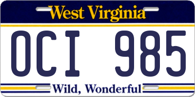WV license plate OCI985
