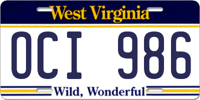 WV license plate OCI986