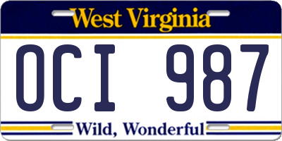 WV license plate OCI987