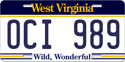 WV license plate OCI989