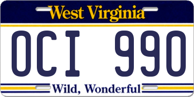WV license plate OCI990