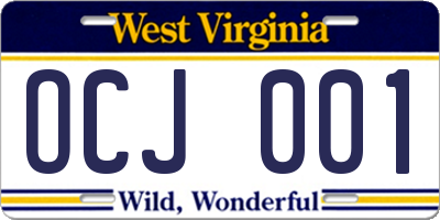 WV license plate OCJ001