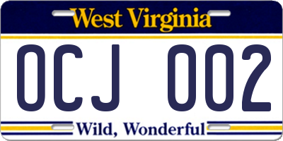 WV license plate OCJ002