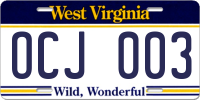WV license plate OCJ003