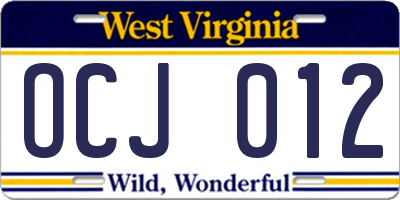 WV license plate OCJ012