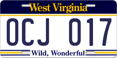 WV license plate OCJ017