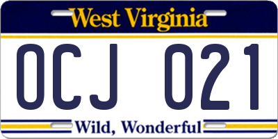 WV license plate OCJ021