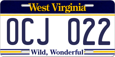 WV license plate OCJ022