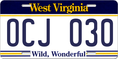 WV license plate OCJ030