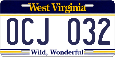 WV license plate OCJ032
