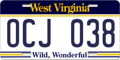 WV license plate OCJ038