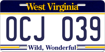 WV license plate OCJ039