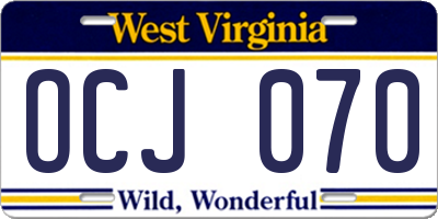 WV license plate OCJ070