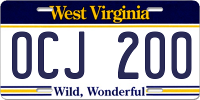 WV license plate OCJ200