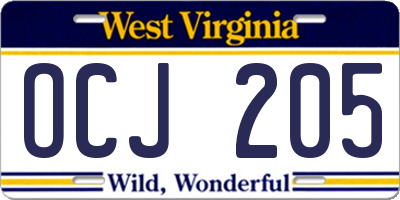 WV license plate OCJ205