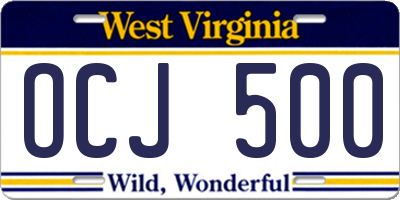 WV license plate OCJ500