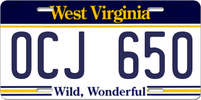 WV license plate OCJ650
