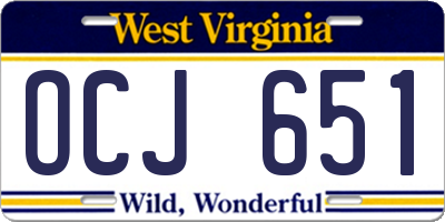 WV license plate OCJ651