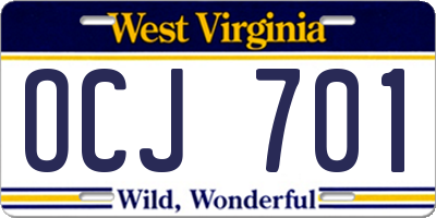 WV license plate OCJ701
